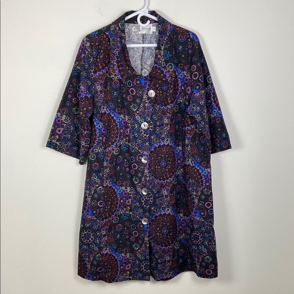 Diane Kennedy Jackets & Blazers - Diane Kennedy Collared Lightweight Kimona Button Coat 3/4 Sleeve Retro Floral